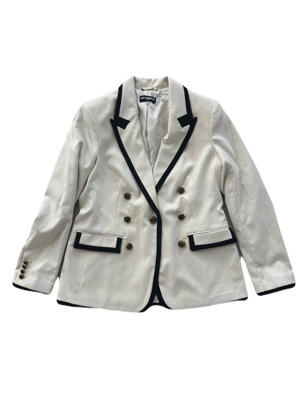 Women's NWOT Karl Lagerfeld Double-Breasted Cream Blazer with Black Trim Size 10